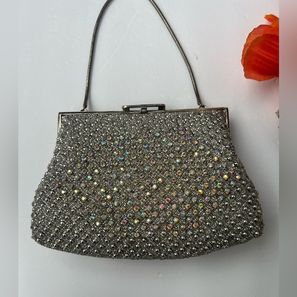 Vintage Silver Clutch with Beaded Elegance